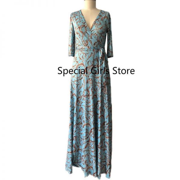 Retro print sashes long dress women Split high waist bohemian maxi dress Long sleeve summer beach dresses Robe femme - Takalr