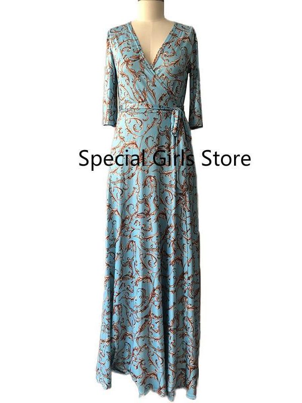 Retro print sashes long dress women Split high waist bohemian maxi dress Long sleeve summer beach dresses Robe femme - Takalr