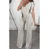 Ruffle sleeve wrap jumpsuit Summer fashion wide leg pants women jumpsuit Striped printed high waist rompers female overalls new - Takalr