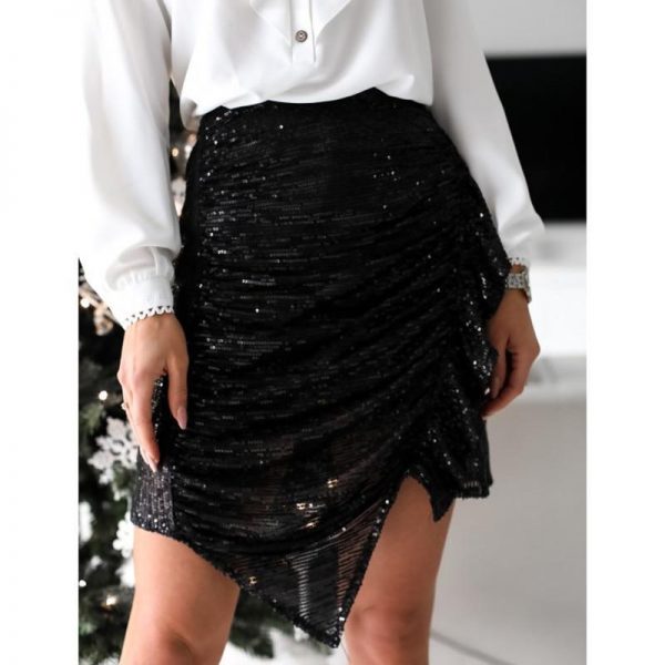 Ruffles Designed Sequined Skirt Women Summer Fashion High Waist Skirt Irregular Ruched Mini Skirts Saias Mujer - Takalr