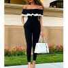 Ruffles design off shoulder jumpsuit women Short sleeve solid black romeprs womens jumpsuit Summer casual overalls woman - Takalr