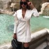 Ruffles sleeve white blazer dress women Solid color white short autumn dress Eleganf office ladies workwear vestidos - Takalr