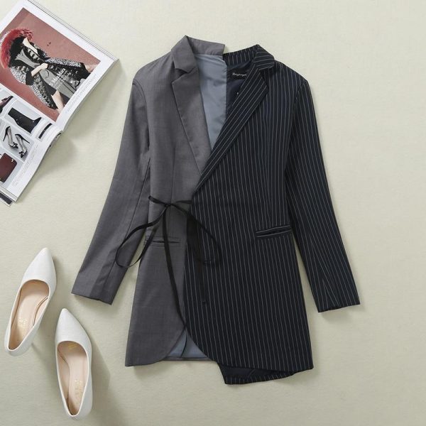 Runway striped blazer women jacket blazer Fashion tie waist jackets Elegant ladies office workwear Wrap blazes suit feminino - Takalr