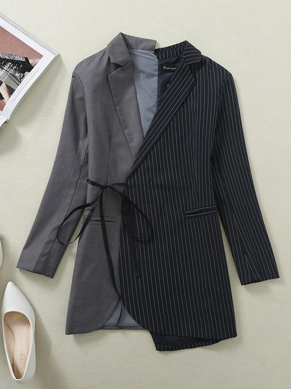 Runway striped blazer women jacket blazer Fashion tie waist jackets Elegant ladies office workwear Wrap blazes suit feminino - Takalr