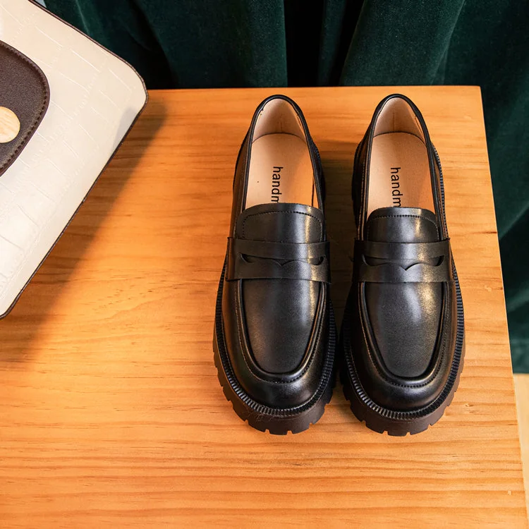 Female British Style Low Heel Loafers Genuine Leather Loafers - Image 14
