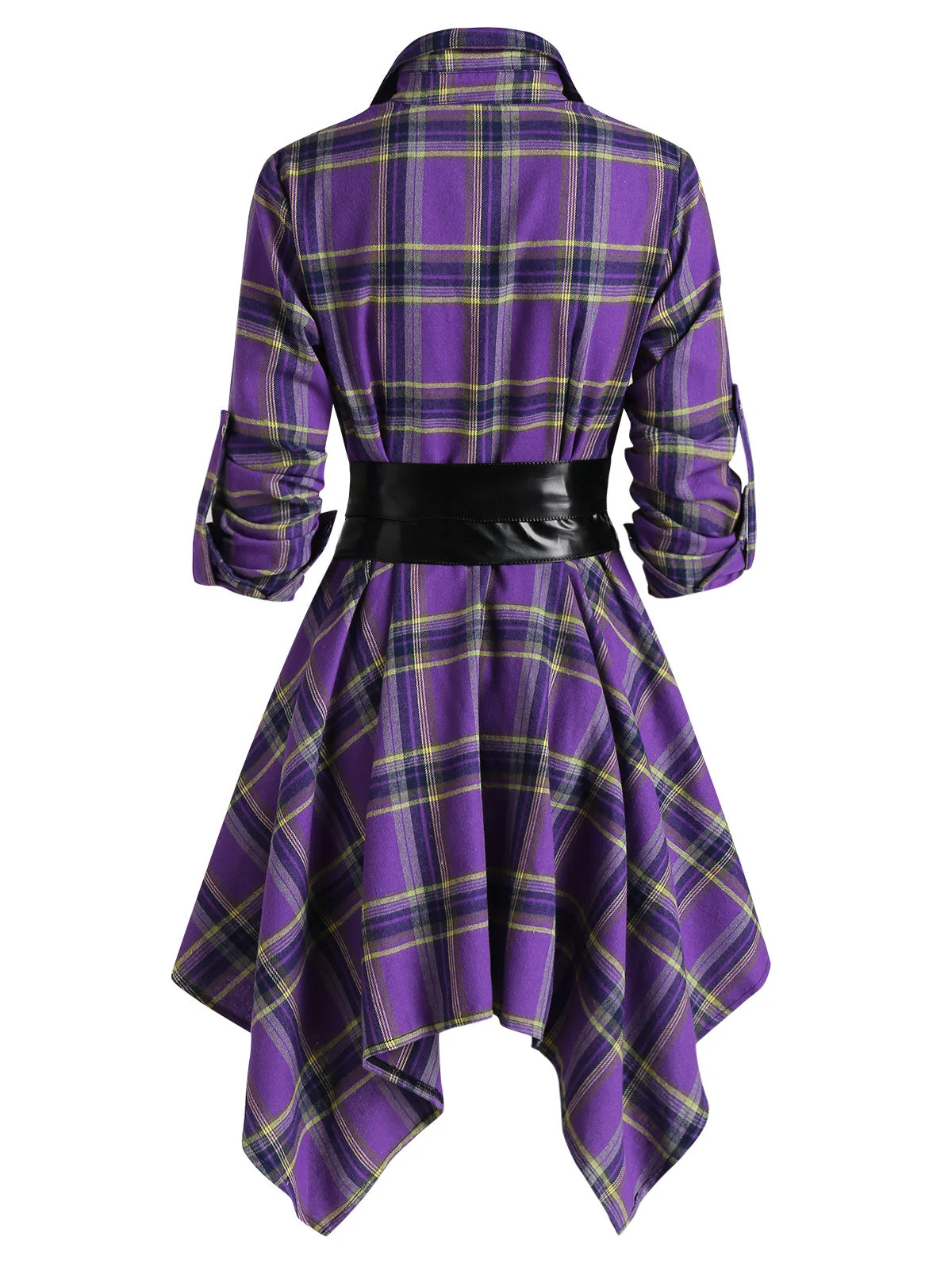Handkerchief Dress Fashion Plaid Print Button Up Long Sleeve Shirt Dress Fall Clothes for Women Casual Short Dresses - Image 2