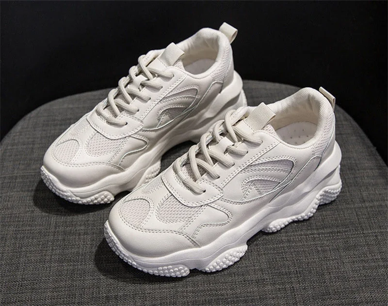 Sneakers New Fashion For Women Solid Color PU Leather Comfy Breathable Mesh Platform Shoes Causal Trendy Woman Sport Shoes - Image 12