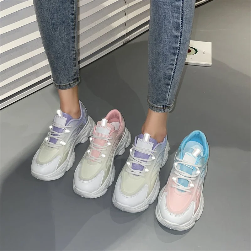 Sneakers Women's New Spring Korean Style Breathable Women Shoes Casual Fashion Gradient Color Platform Sport Shoes - Image 2