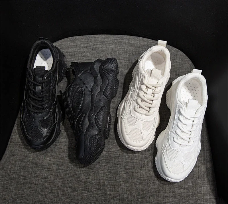 Sneakers New Fashion For Women Solid Color PU Leather Comfy Breathable Mesh Platform Shoes Causal Trendy Woman Sport Shoes - Image 7