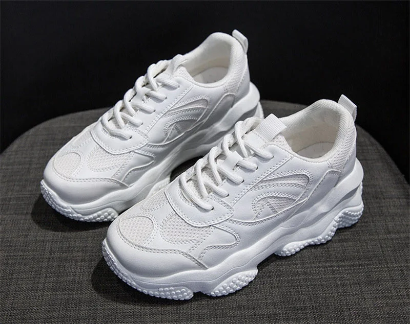 Sneakers New Fashion For Women Solid Color PU Leather Comfy Breathable Mesh Platform Shoes Causal Trendy Woman Sport Shoes - Image 8