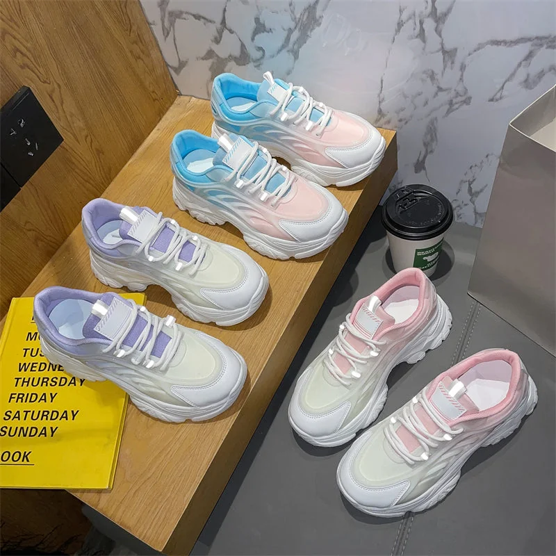 Sneakers Women's New Spring Korean Style Breathable Women Shoes Casual Fashion Gradient Color Platform Sport Shoes - Image 11