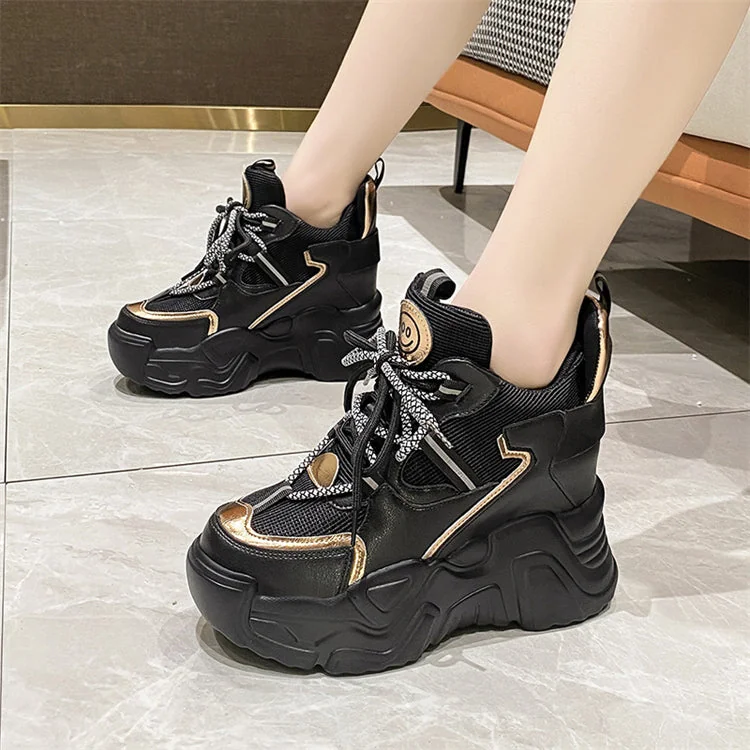 Women's Sports Shoes New Fashion Breathable Mesh Women Shoes Thick-Soled Increased Solid Color Sneakers Korean Style