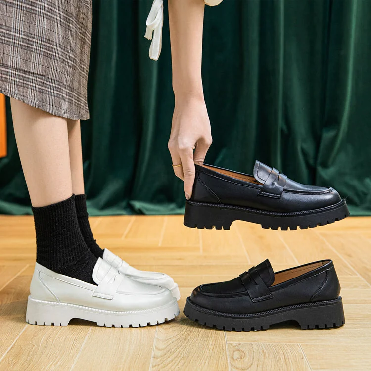 Female British Style Low Heel Loafers Genuine Leather Loafers - Image 8