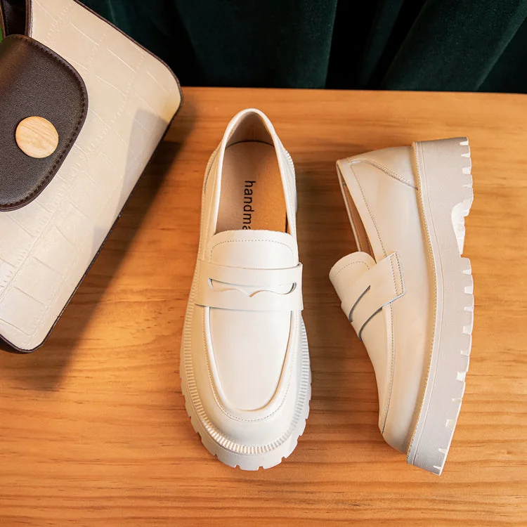 Female British Style Low Heel Loafers Genuine Leather Loafers - Image 10