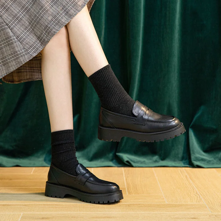 Female British Style Low Heel Loafers Genuine Leather Loafers - Image 21