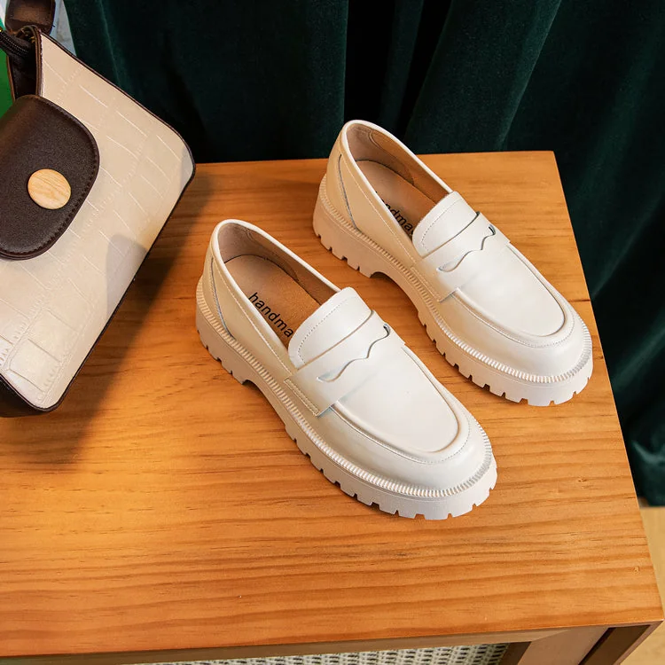 Female British Style Low Heel Loafers Genuine Leather Loafers - Image 11