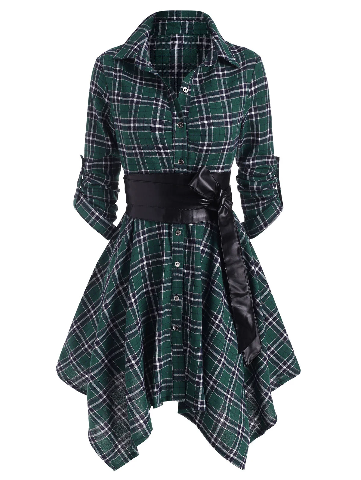 Handkerchief Dress Fashion Plaid Print Button Up Long Sleeve Shirt Dress Fall Clothes for Women Casual Short Dresses - Image 17
