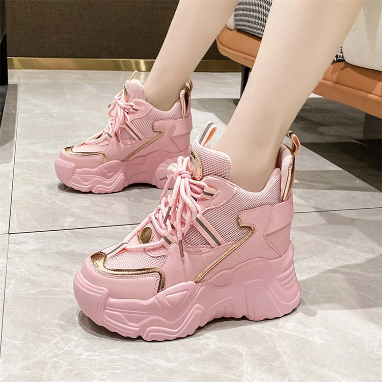 Women's Sports Shoes New Fashion Breathable Mesh Women Shoes Thick-Soled Increased Solid Color Sneakers Korean Style - Image 3