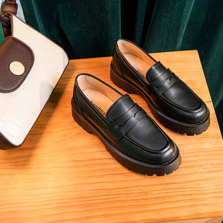 Female British Style Low Heel Loafers Genuine Leather Loafers - Image 12
