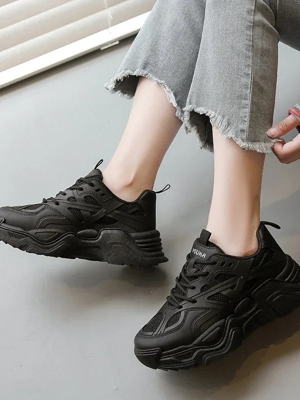 Women Sneakers Thick-Soled Mesh Breathable Mesh Sports Shoes Casual Platform Shoes