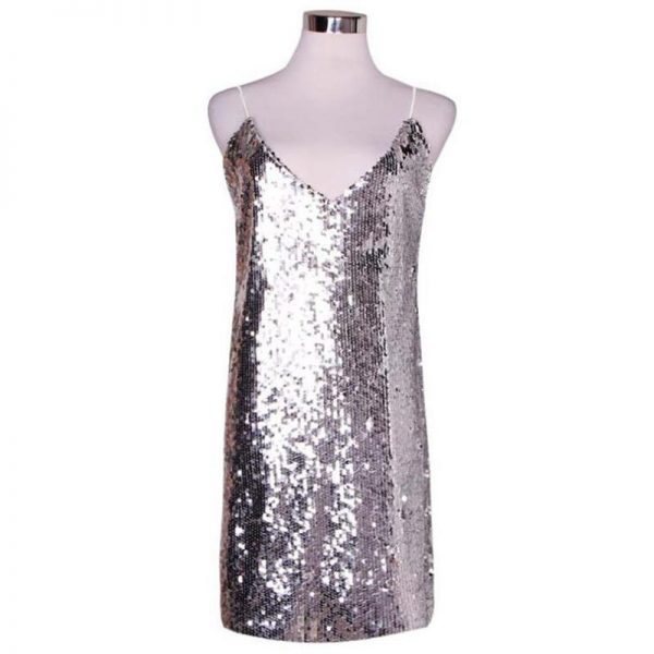 Sequin Mini Dress Women Spaghetti Strap Deep V-neck Dress Summer Sleeveless Party Dresses - Takalr