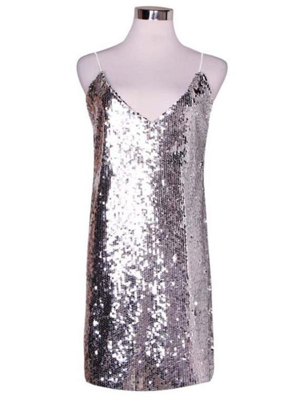 Sequin Mini Dress Women Spaghetti Strap Deep V-neck Dress Summer Sleeveless Party Dresses - Takalr