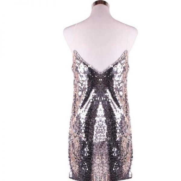 Sequin Mini Dress Women Spaghetti Strap Deep V-neck Dress Summer Sleeveless Party Dresses - Takalr