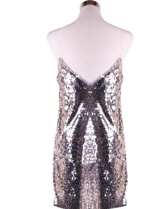 Sequin Mini Dress Women Spaghetti Strap Deep V-neck Dress Summer Sleeveless Party Dresses - Takalr