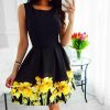 Sexy  Black Round Neck Floral Printed Sleeveless Empire Waist Women Dress Black Sexy Dress Women Mini Dress - Takalr