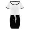 Sexy Dress Short Sleeve Lace Patchwork Lace Up Estic Waist Black Gray Short Sleeve Women Dress Bodycon Dress Women - Takalr