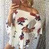 Sexy Fliral Print Off Shoulder Slash Neck Sleeveless Ruffled Rompers Womens Short Jumpsuit Summer Overalls Sexy Playsuit - Takalr