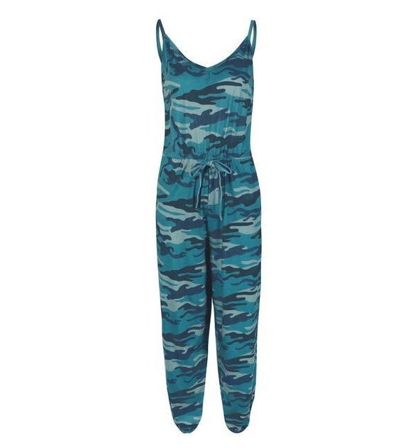 Sexy Green Camouflage Print Rompers Womens Jumpsuit Tunic Playsuit Summer Spaghetti Strap Sleeveless One Piece Outfit Streetwear - Takalr