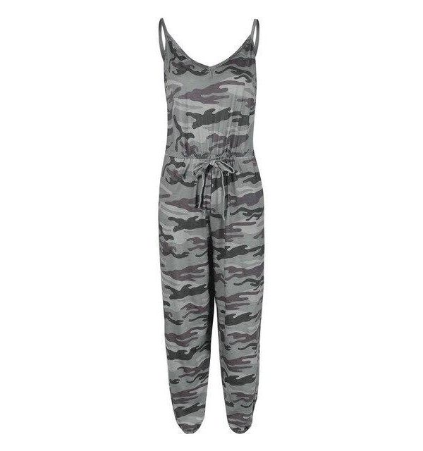 Sexy Green Camouflage Print Rompers Womens Jumpsuit Tunic Playsuit Summer Spaghetti Strap Sleeveless One Piece Outfit Streetwear - Takalr