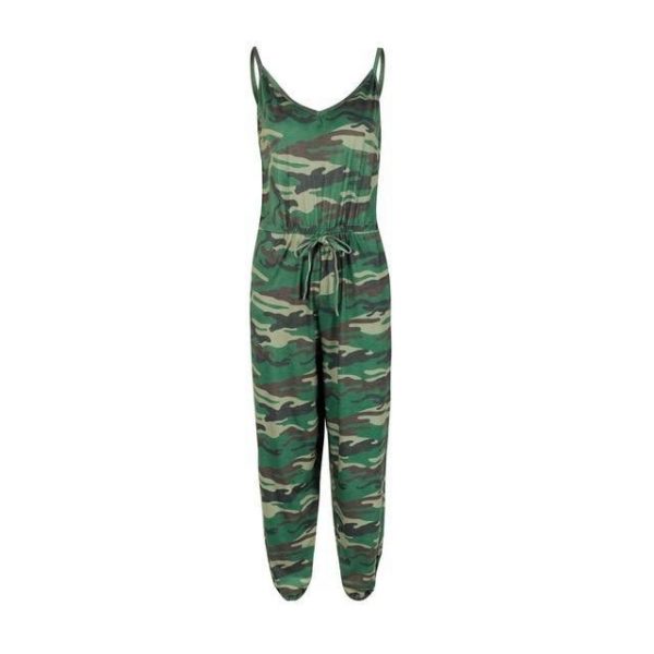 Sexy Green Camouflage Print Rompers Womens Jumpsuit Tunic Playsuit Summer Spaghetti Strap Sleeveless One Piece Outfit Streetwear - Takalr