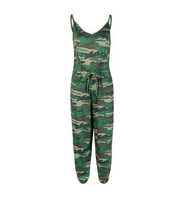 Sexy Green Camouflage Print Rompers Womens Jumpsuit Tunic Playsuit Summer Spaghetti Strap Sleeveless One Piece Outfit Streetwear - Takalr