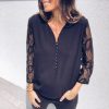 Sexy Low Cut Lace Patchwork Button Black Long Sleeve Women Blouse Sexy Tops Women Tops and Blouse Women Clothing 2019 - Takalr