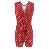 Sexy Low Cut Red Polka Dot Sleeveless Tunic Lace Up Rompers Womens  Summer Clothes Overalls Playsuit Casual Streetwear - Takalr