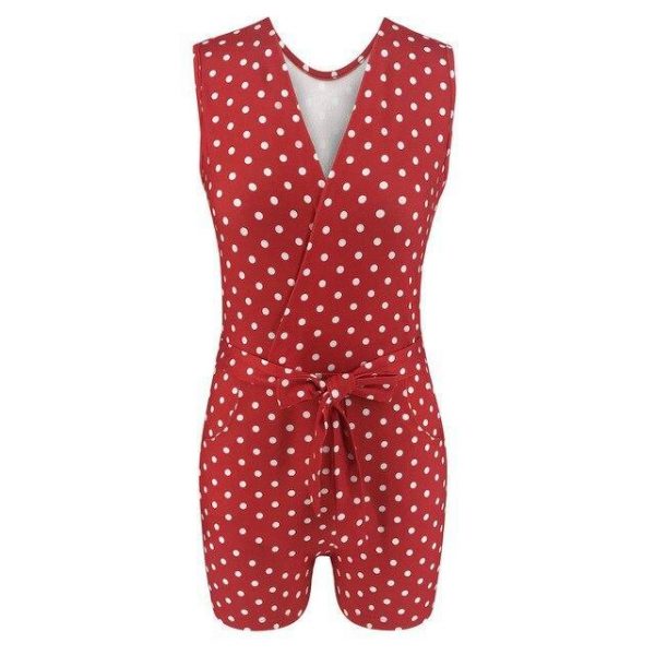 Sexy Low Cut Red Polka Dot Sleeveless Tunic Lace Up Rompers Womens  Summer Clothes Overalls Playsuit Casual Streetwear - Takalr