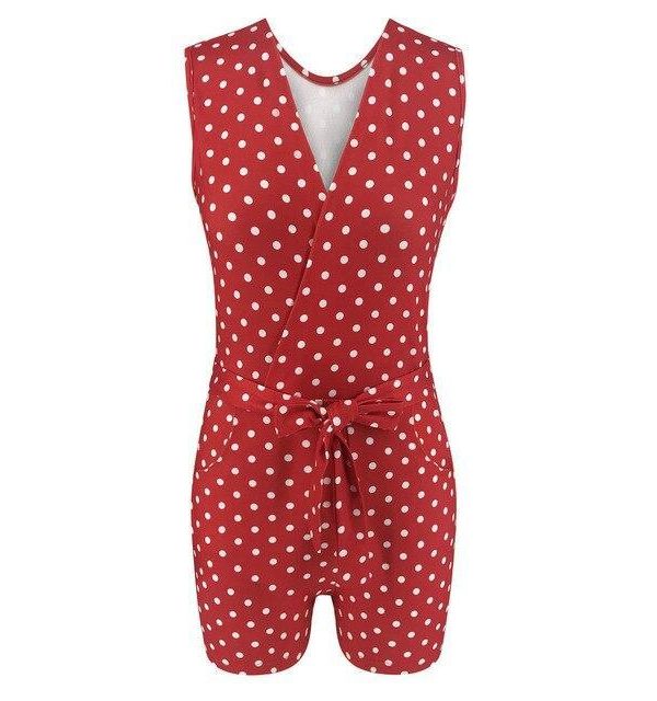 Sexy Low Cut Red Polka Dot Sleeveless Tunic Lace Up Rompers Womens  Summer Clothes Overalls Playsuit Casual Streetwear - Takalr