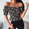 Sexy Off Shoulder Floarl Printed Short Sleeve Women Crop Tops Summer Slash Neck Lantern Sleeve Women Blouse Sexy Tops and Shirt - Takalr