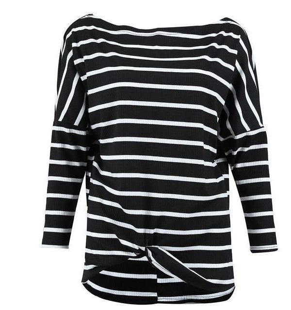 Sexy Off Shoulder Long Sleeve Shirt Fall Clothing For Women Shirts Striped Tops Black Gray Tees Autumn Casual Loose Streetwear - Takalr