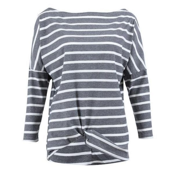 Sexy Off Shoulder Long Sleeve Shirt Fall Clothing For Women Shirts Striped Tops Black Gray Tees Autumn Casual Loose Streetwear - Takalr