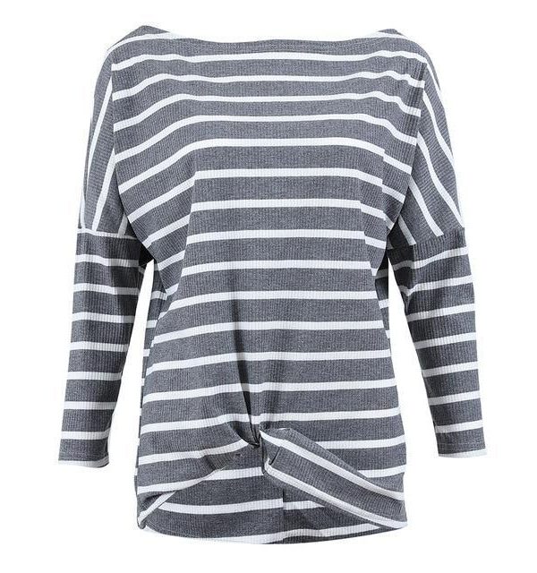 Sexy Off Shoulder Long Sleeve Shirt Fall Clothing For Women Shirts Striped Tops Black Gray Tees Autumn Casual Loose Streetwear - Takalr