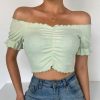 Sexy Off Shoulder Ruffled Slash Neck Short Sleeve Women Crop Tops Sexy Women Short Sleeve Tops Summer Tshirt - Takalr