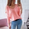 Sexy Pink T Shirt Korean Style Women Clothes Long Sleeve Off Shoulder V Neck Shirts Casual Slim Tshirt Fashion Tops Streetwear - Takalr