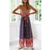 Sexy Spaghetti Strap Red Blue Floral Print Bohemian Rompers Womens Wide Leg Jumpsuit Tunic Bandage Lace Up Overalls Streetwear - Takalr