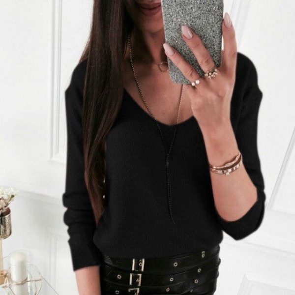 Sexy Tops and Shirt Women Clothing Sexy V Neck Lace Patchwork Bandage Backless Long Sleeve Women Blouse - Takalr