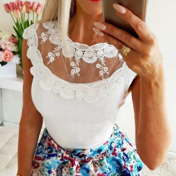 Sexy Women Summer Tops Mesh Patchwork See Through O-neck Sleeveless Women Blouse Sexy Tops and Shirt - Takalr