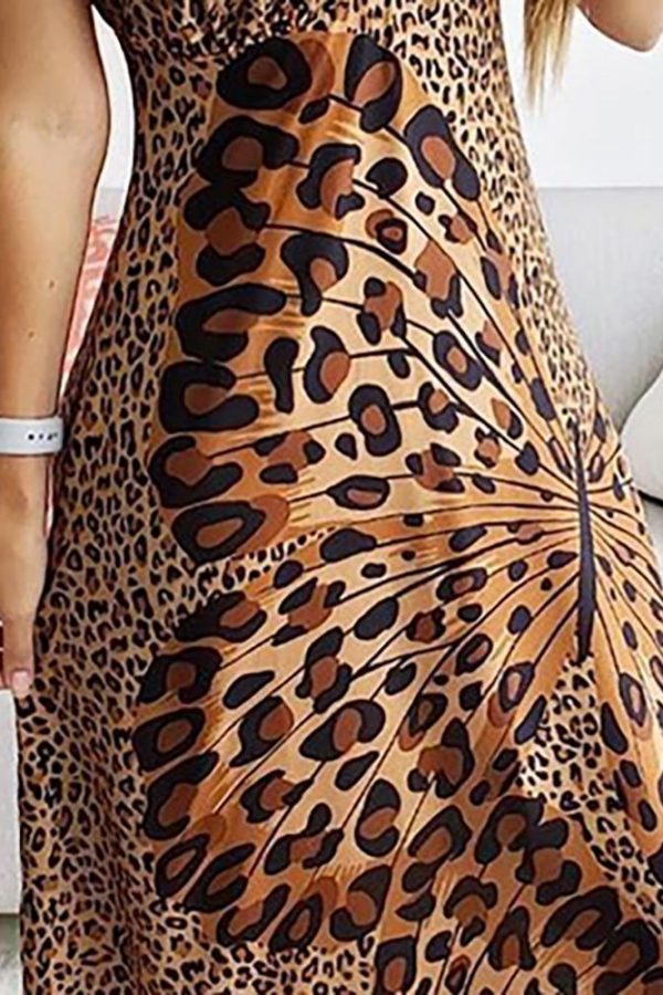 Butterfly leopard print long dress Women spaghetti strap summer dress Casual beach a line dresses robe femme - Takalr