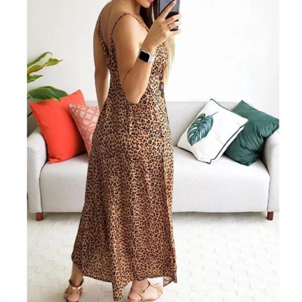 Butterfly leopard print long dress Women spaghetti strap summer dress Casual beach a line dresses robe femme - Takalr